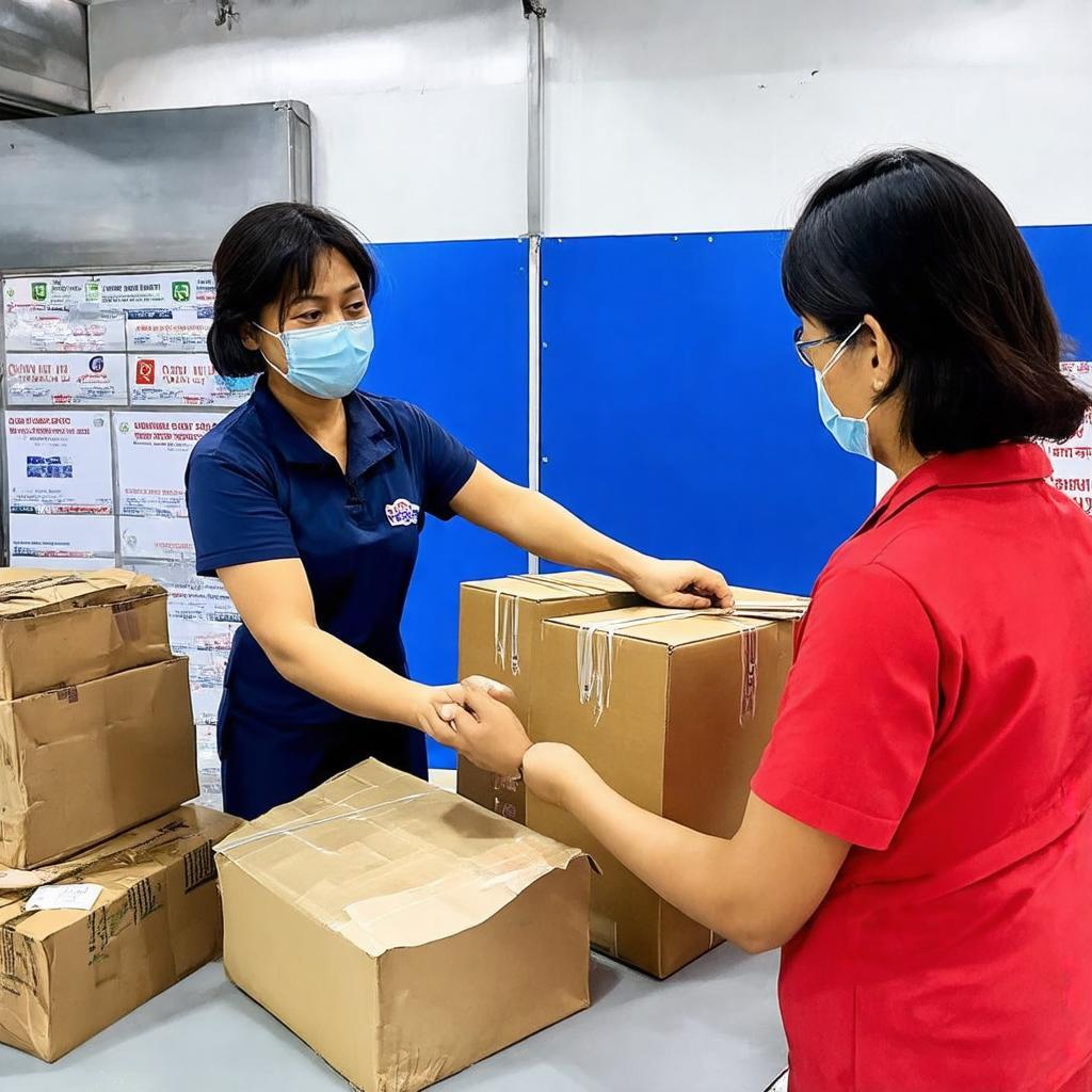 Nhân viên Chành Xe Tân Vạn Thuận hỗ trợ khách hàng gửi hàng, minh họa quá trình tiếp nhận và đóng gói.